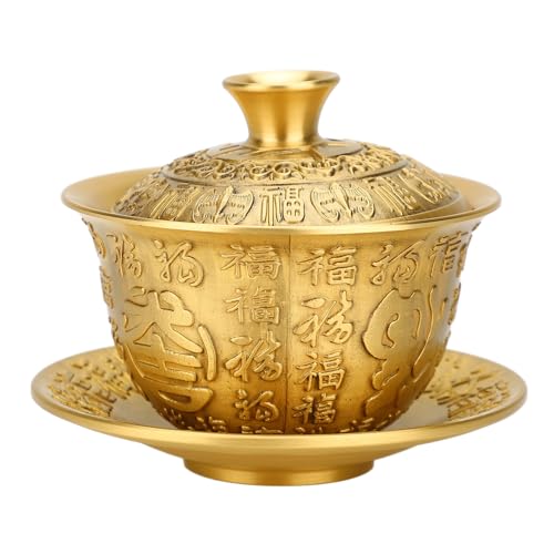 Set mit 3 Chinesischen Teetassen mit Deckel und Untertasse, 300 Ml, Chinesische Teetasse, Messing-Teetassen-Set, Chinesische Traditionelle Kung-Fu-Teetasse, Handgefertigte Set mit 3 Chinesischen Teetassen mit Deckel und Untertasse, 300 Ml, Chinesische Teetasse, Messing-Teetassen-Set, Chinesische Traditionelle Kung-Fu-Teetasse, Handgefertigte von TOPINCN