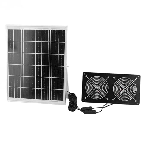 Solar Angetriebener Dual Lüfter Kit, 30W IP65 Solar Abgas Lüfter Solarpanel mit Aluminiumlegierrahmen, Solar Hühnchen Coop Lüfter für Hühnerstummel Außen, Gewächshäuser von TOPINCN