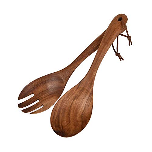 TOPINCN 2pcs Salatlöffel und Gabel Set, Salatservern Holzsalatzange Zum Mischen von Werfen und Kochen, Holzsalat -Servieren Utensilien Set Dinner Fork und Löffel (Wie gezeigt) von TOPINCN