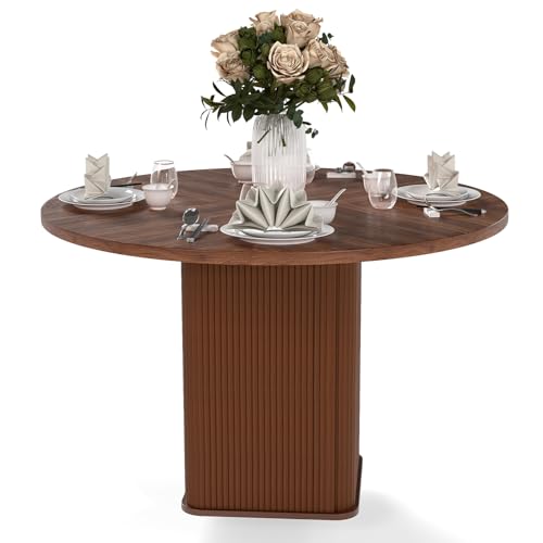 TOPINCN 3,9 Fuß Runder Esstisch, Küchentisch, Esstisch, Runder, Säulentisch, MDF-Tisch mit Ablage und Holzschiebetür für die Kantine in der Küche zu Hause (Walnussfarbe) von TOPINCN