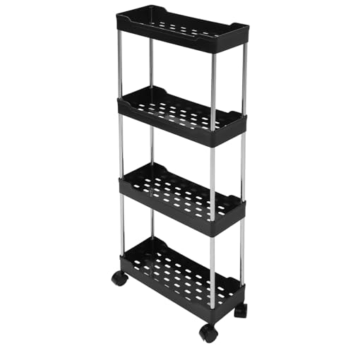 TOPINCN 4 Tier Schlanker Rollender Lagerwagen mit Rädern, Mobile Regale Einheit Organizer Badezimmerwagen Organizer Rolling Utility Cart Tower Rack für Küchenbad Waschküche (Black) von TOPINCN