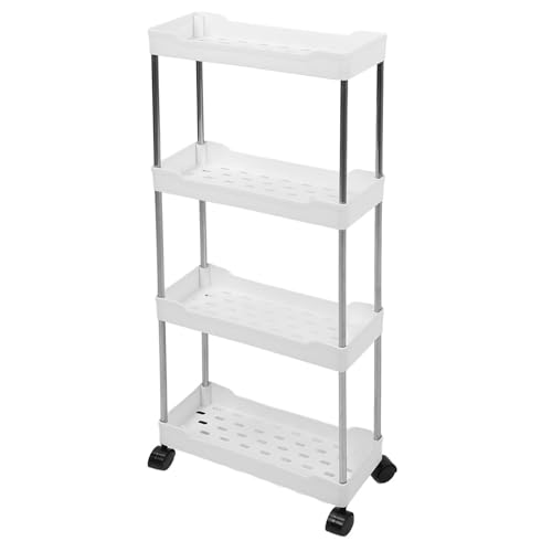 TOPINCN 4 Tier Schlanker Rollender Lagerwagen mit Rädern, Mobile Regale Einheit Organizer Badezimmerwagen Organizer Rolling Utility Cart Tower Rack für Küchenbad Waschküche (White) von TOPINCN