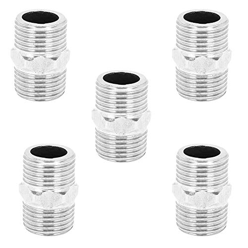 TOPINCN 5 Pcs Hex Edelstahlnippel, 1/2 -Zoll -Rohranschläge Sechseckel Brustwarzenverbinder Gewinde -Rohranschlussanschläge für Wasserheiz von TOPINCN