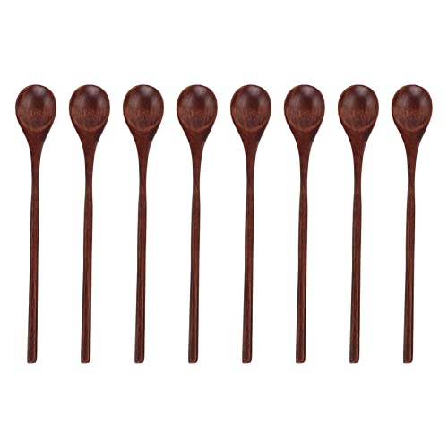 TOPINCN 8 Stück Holz Löffel Set, Langer Griff Kaffee Rührer Löffel, Rühren Zum Kochen, Geruchlose Küchen Utensilien mit Hand Poliertem Finish für Suppe & Sauce Honig von TOPINCN