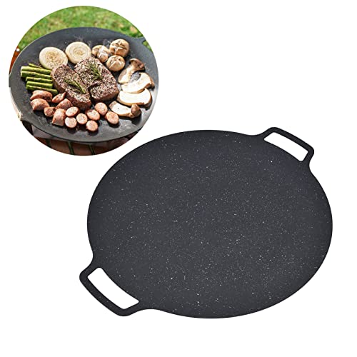 TOPINCN BBQ-Grillpfanne, Koreanische BBQ-Grillpfanne, Eisen-Antihaftbeschichtung, Runde Grillplatte, Grillpfanne aus Gusseisen, für Schweinebauch-Pfannkuchen Im Freien(36CM) von TOPINCN