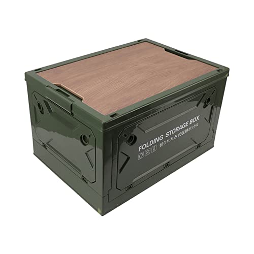 TOPINCN Camping Box, Camping Aufbewahrungsbox Pull Ring Stapelbar 50L Große Kapazität Starke Tragfähigkeit mit Holzdeckel für Auto (OD-Grün) von TOPINCN