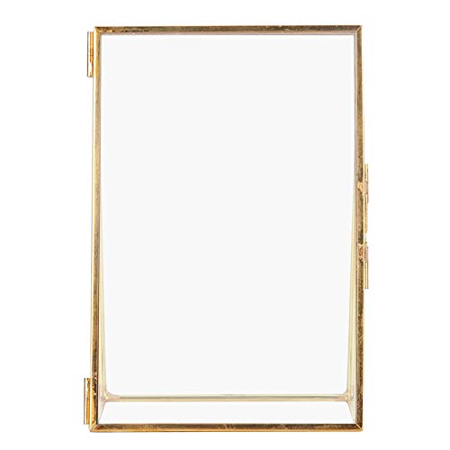 TOPINCN Doppelter Glas Bilderrahmen, Messing Desktop Schweberahmen Retro Glas Metall Desktop Fotorahmen Halterung Kupferstreifen Metall Fotorahmen(4 * 6inch Copy Translation) von TOPINCN