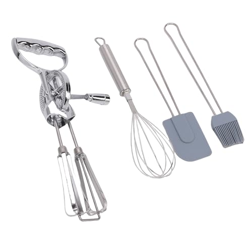 TOPINCN Drehschlepper Set Handmixer Ei -Schneebesen mit Zwei Köpfen Edelstahl Ergonomische Whisk Siliconbürste Spatel Zum Backen Zum Backen aus Edelstahl von TOPINCN