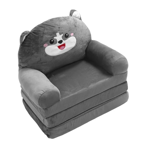 TOPINCN Kids Couch, Bequemer Kleinkindstuhl 2 in 1 Klicken -Sofa nach Liege, Schläfer Couch Baby Schläfer Stuhl Cartoon Faltbares Sofa Kleinkind Möbel Stuhl (Grau) (3-stöckig) von TOPINCN