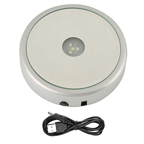 TOPINCN LED-drehender Display-Sockel, Kristalle, Glaskunst, Buntes Licht, Rotierender Kristall-Display-Basisständer, Tassen-Display-Ständer, Turner (Runder Spiegel, 4 Lichter, USB-Rundlochbatterie) von TOPINCN