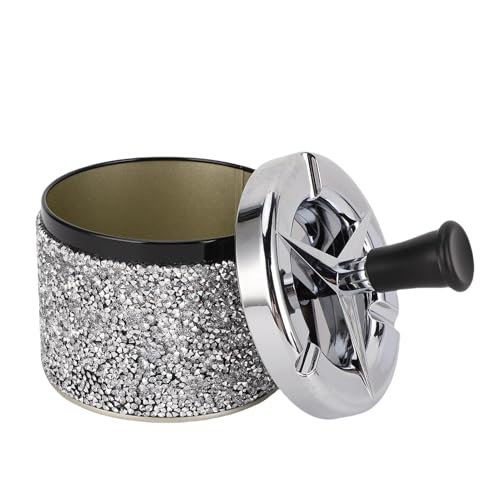 TOPINCN Mini -Desktop -Müll Kann Edelstahl Kleiner Abfallbehälter mit Abnehmbarem Deckel Strsestone Dekoration Desktop Aufbewahrungsbehälter für Home Office Auto (Weiße Strasssteine) von TOPINCN