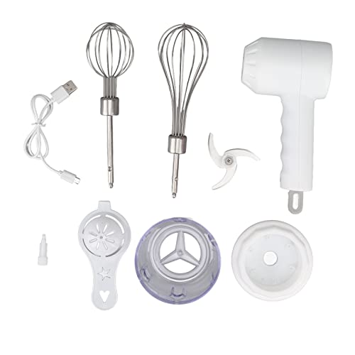 TOPINCN Multifunktionaler Schneebesen, Tragbarer Handmixer, Kabelloser Elektrischer Knoblauchhacker, Fleischwolf, Elektrischer Handmixer, Backen, Kuchen, Sahnebesen (Weiß) von TOPINCN