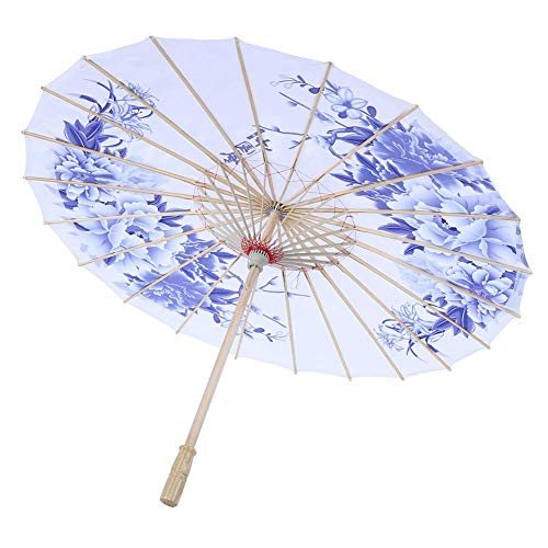 TOPINCN Regenschirm Stoff Frauen Handgemachte Regendichte Handgemachte Winddicht Blumenmuster Chinesischen Klassischen Tanzschirm(Blau) von TOPINCN