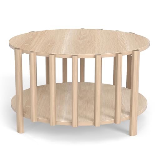 TOPINCN Runder Couchtisch mit Lagerung, Moderner Hölzerner Couchtisch Multi -Zweck -Beistelltisch, Kreis Mitteltisch Akzent Tee Tisch für Wohnzimmer Wohnung Kleiner Raum (Holzfarbe) von TOPINCN