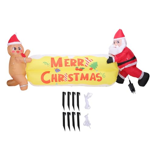 TOPINCN Schlauchboote Frohe Weihnachtsschild mit Dem Weihnachtsmann, Weihnachten Aufblasbare Lebkuchen Mann Santa Schild Blowing Weihnachtsdekoration, Niedliche Weihnachtsflocken -Hof (EU -Stecker von TOPINCN