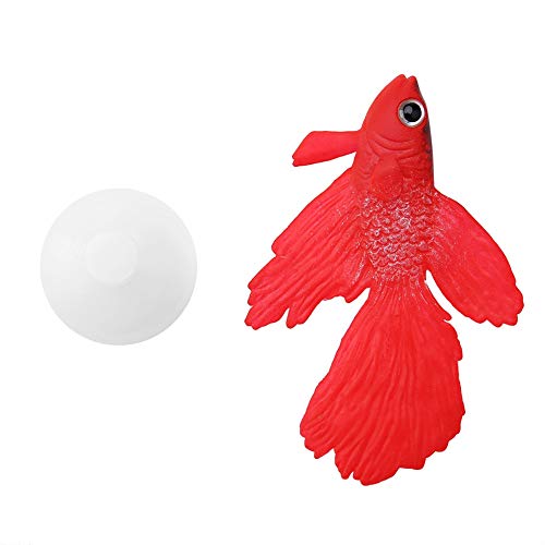 TOPINCN Silikon Künstliche Fake Fische Hohe Simulation Lebensechte Schwimm Aquarium Aquarium Ornament Dekoration mit Linie Saugnapf(Red Betta Fish) von TOPINCN