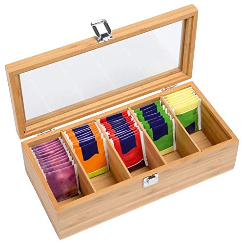 TOPINCN Teebeutel-Aufbewahrungsbox aus Holz mit Acrylfenster, Teebeutel-Organizer, Teeaufbewahrung mit 5 Fächern, Magnetverschluss-Abdeckung, (Gezeigt) von TOPINCN