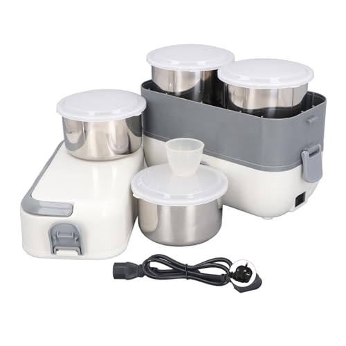 TOPINCN Tragbare Essenswärmer-Lunchbox, 200 W Selbsterwärmend, Edelstahlauskleidung, Multifunktionale Elektrische Lunchbox mit Reservierungsheizung (EU-Stecker Doppelschicht) von TOPINCN