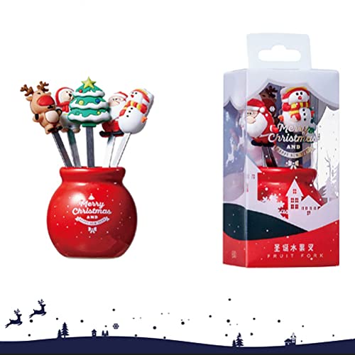 TOPINCN Weihnachtsfruchtgabel Kinderfutter Gabel Silikongabel Edelstahl mit Weihnachtsmann Elch Weihnachtsbaum Schneemann für Party Dessert Fruchteis (SILVER) von TOPINCN