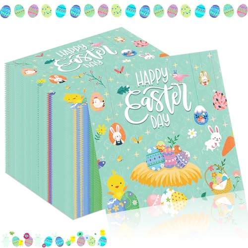 TOPJOWGA 100 Stücke Ostern Papierservietten, Servietten Niedliche Hasen, Tischdeko für Ostern, Ostern Servietten Tischdekoration für Party Geburtstag Dekoration, 33x33cm von TOPJOWGA