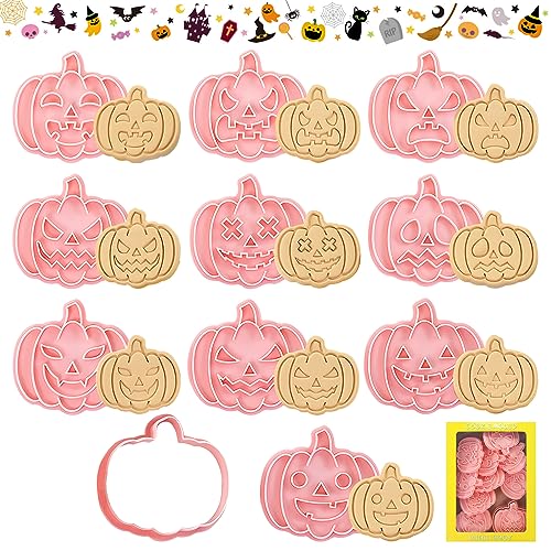 TOPJOWGA Ausstechformen Halloween, 10 Stücke Halloween Ausstecher Set, 3D Keksausstecher Halloween, Platzchenformen Kinder, KeksausstecherKürbis, Halloween Plätzchenform Plätzchen Ausstecher von TOPJOWGA