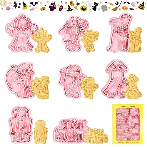 TOPJOWGA Ausstechformen Halloween, 8 Stücke Halloween Ausstecher Set, 3D Keksausstecher Halloween, Platzchenformen Kinder, KeksausstecherKürbis, Halloween Plätzchenform Plätzchen Ausstecher von TOPJOWGA