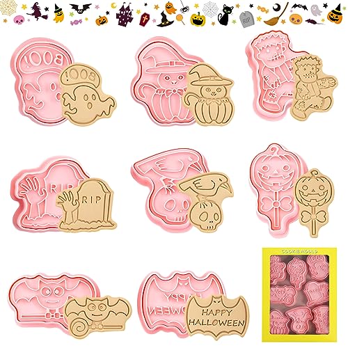 TOPJOWGA Ausstechformen Halloween, 8 Stücke Halloween Ausstecher Set, 3D Keksausstecher Halloween, Platzchenformen Kinder, KeksausstecherKürbis, Halloween Plätzchenform Plätzchen Ausstecher von TOPJOWGA