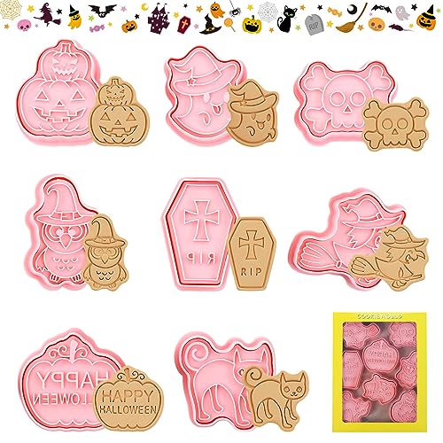 TOPJOWGA Ausstechformen Halloween, 8 Stücke Halloween Ausstecher Set, 3D Keksausstecher Halloween, Platzchenformen Kinder, KeksausstecherKürbis, Plätzchenform Plätzchen Ausstecher von TOPJOWGA