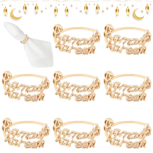 TOPJOWGA Bismillah Serviettenringe Gold, 8 Stück Ramadan Kareem Letter Metall Serviettenring Set, Serviettenschnallen Tischdekoration, Alphabet Serviettenschnallen Halter für Ramadan Party von TOPJOWGA