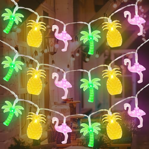 TOPJOWGA Hawaii Sommer Lichterketten, 3M 20 LEDs Hawaiian Tropische Sommer Lichterkette Ananas Flamingo Palmen Dekorative, Hawaii Lichter Tropische Fairy Lights Dekoratives Licht für Strand Party von TOPJOWGA
