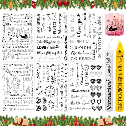 TOPJOWGA Kerzentattoos Weihnachten, 6PCS Kerzen Tattoofolie, Advent Kerzentattoos, Kerzenaufkleber Sticker, Weihnachten Kerzen Sticker, Merry Christmas Kerzensticker, für Kerzen Keramik von TOPJOWGA