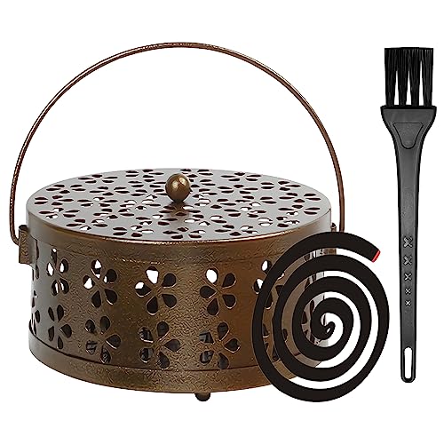TOPJOWGA Mückenspirale Halter, Moskito Spulenhalter, Tragbarer Mückenspirale Halter, Räucherstäbchenhalter Mückenspirale Behälter, Metall Räucherspiralen Halter für Haus Camping Garten (Bronze) von TOPJOWGA