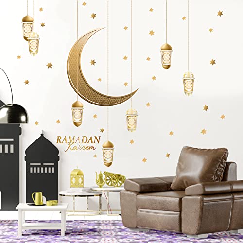 TOPJOWGA Ramadan Aufkleber Wanddekoration, Aufkleber Dekoration für Wand Ramadan, Wandtattoo Mond und Sterne, Selbstklebend Wandaufkleber, Wanddeko Wandsticker für Zuhause Schlafzimmer (E) von TOPJOWGA