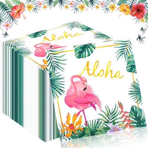 TOPJOWGA Serviette Papierserviette, 100 Stücke Flamingo Servietten, Flamingo Partyzubehör, Hawaiian Luau Tropische Rosa Papier Servietten, Servietten Tischdekoration für Party Dekoration, 33x33cm von TOPJOWGA