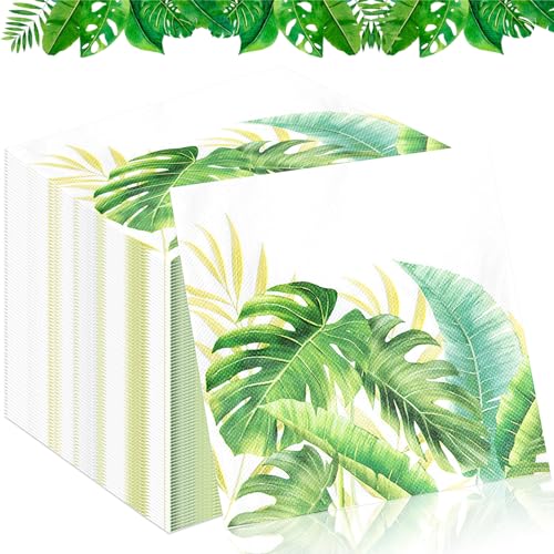 TOPJOWGA Serviette Papierserviette, 100 Stücke Tropische Blätter Servietten, Servietten Grüne Dschungelblätter, Hawaii Sommerparty Servietten Tischdekoration für Party Dekoration, 33x33cm von TOPJOWGA