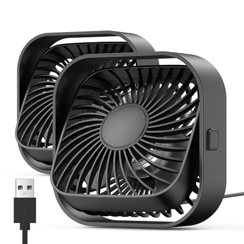TOPK USB Ventilator 2 Stück Mini Tischventilatoren leiser Betrieb und starker Luftstrom, 3 Geschwindigkeiten und 360° drehbarer Kopf für Home Office Schlafzimmer Tisch Desktop von TOPK