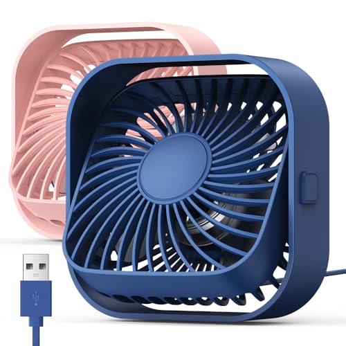 TOPK USB Ventilator 2 Stück Mini Tischventilatoren leiser Betrieb und starker Luftstrom, 3 Geschwindigkeiten und 360° drehbarer Kopf für Home Office Schlafzimmer Tisch Desktop von TOPK