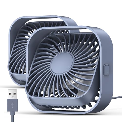 TOPK USB Ventilator 2 Stück Mini Tischventilatoren leiser Betrieb und starker Luftstrom, 3 Geschwindigkeiten und 360° drehbarer Kopf für Home Office Schlafzimmer Tisch Desktop von TOPK