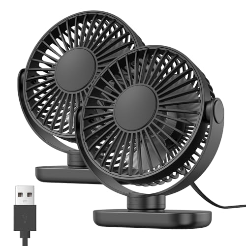 TOPK USB Ventilator Leiser, [2er-Pack] 6" Mini-Fan Tragbar, 3 Geschwindigkeitsstufen Schreibtischventilator, 720° Drehbare Einstellung Tischventilator für Zuhause, Büro, Schlafzimmer von TOPK