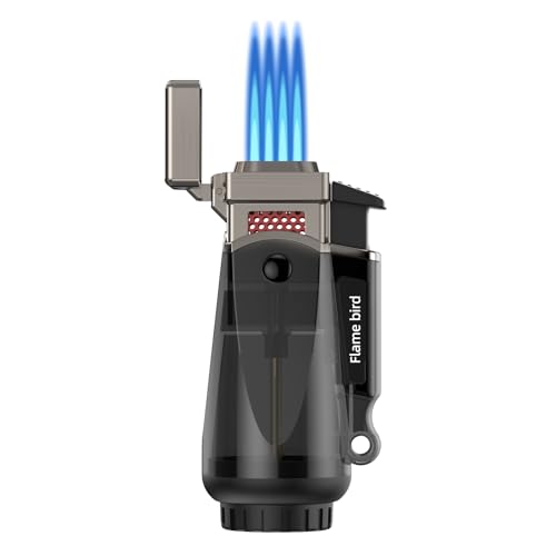 TOPKAY Quad Flamme Fackel Feuerzeug mit Schlag Winddicht Nachfüllbar Mini Butan Fackel Feuerzeug für Kerzen Grill Feuerwerk Camping von TOPKAY