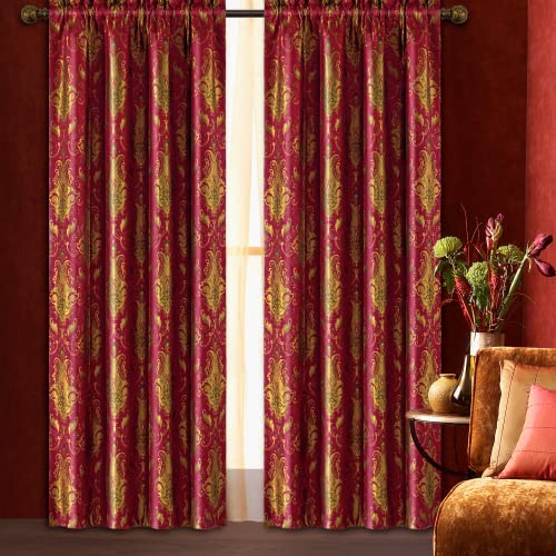 TOPLUXE Blickdichte Vorhänge, Damastvorhänge Thermovorhang Hitzeschutz Verdunklungsvorhänge für Fenster 132x213cm, 2er Set Gardinen mit Raffhalter (Rot) von TOPLUXE