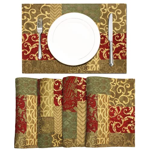 TOPLUXE Platzsets 4er Sets Jaquard Tischset Abwaschbar 30x45cm Platz-Matten für Esstisch Urlaub Party Wohnzimmer Dekoration (Goldrot) von TOPLUXE