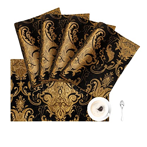 TOPLUXE Platzsets 4er Sets Jaquard Tischset Abwaschbar 30x45cm Platz-Matten für Esstisch Urlaub Party Wohnzimmer Dekoration (Schwarz) von TOPLUXE