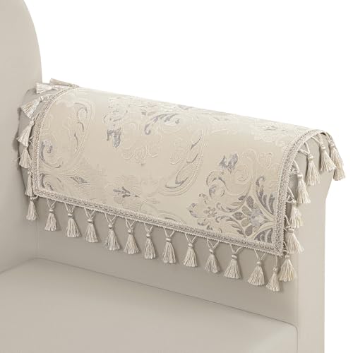 TOPLUXE Sofa-Armlehnenbezüge 2er, Anti-Rutsch Armlehnenschoner mit Quasten, Damast-Möbelschutz für Sessel Couch Relaxsessel 50x60cm (Beige) von TOPLUXE