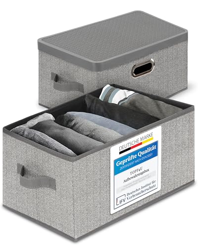 TOPP4u 2x Aufbewahrungs-Box mit Deckel groß 38x27x24,5 cm, Stoffbox für Schränke & Regale, stapelbare Kisten Aufbewahrung, Ordnungsboxen mit Deckel faltbar, Aufbewahrungskorb, grau-beige, 2er-Set TOPP4u 2x Aufbewahrungs-Box mit Deckel groß 38x27x24,5 cm, Stoffbox für Schränke & Regale, stapelbare Kisten Aufbewahrung, Ordnungsboxen mit Deckel faltbar, Aufbewahrungskorb, grau-beige, 2er-Set von TOPP4u