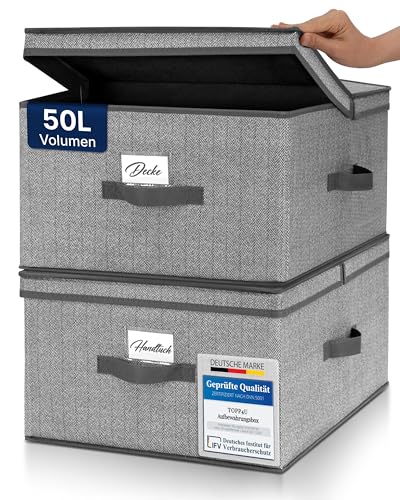 TOPP4u große Aufbewahrungs-Box mit Deckel 2x - 40x50x25 cm - 50L - extra große Faltbox für Kleiderschrank & Regal - Faltbare Ordnungsbox - grau-beige - 2er-Set TOPP4u große Aufbewahrungs-Box mit Deckel 2x - 40x50x25 cm - 50L - extra große Faltbox für Kleiderschrank & Regal - Faltbare Ordnungsbox - grau-beige - 2er-Set von TOPP4u