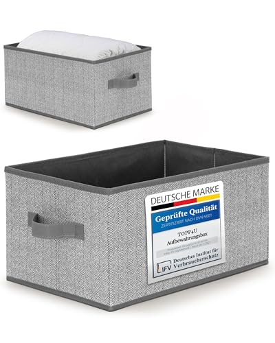 TOPP4u große Aufbewahrungs-Boxen Stoff 38x26x20 cm, 2er Set , Boxen Aufbewahrung groß, Aufbewahrungskorb faltbar, Schrank Organizer Box, Kisten für Kleiderschrank, Ordnungsbox in Grau-Beige von TOPP4u