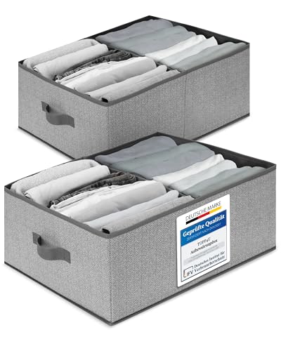 TOPP4u große Aufbewahrungsboxen 50x40x20 cm, 2er Set, Boxen Aufbewahrung groß, Aufbewahrungskorb faltbar, Kleiderschrank Organizer, Kleiderboxen, Kisten Kleiderschrank, Stoffboxen, Grau-Beige von TOPP4u