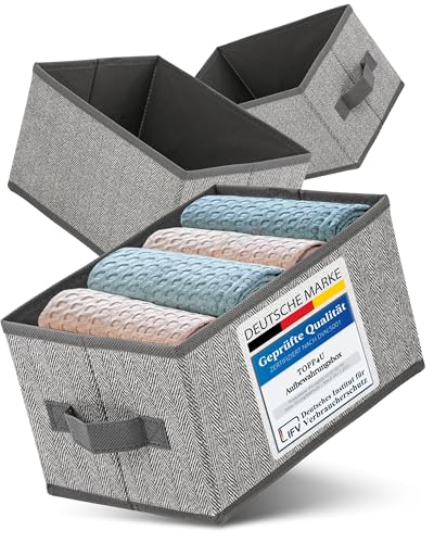 TOPP4u kleine Aufbewahrungsbox Stoff 26x18x15 cm, 3er Set, Boxen Aufbewahrung klein, faltbare Aufbewahrungsbox, Schubladen Organizer Box, Faltbox, Kisten Kleiderschrank, Stoffboxen, Grau-Beige von TOPP4u