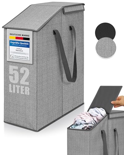 TOPP4u schmaler Wäschekorb mit Deckel - 52 L - 20 x 45 x 60 cm - Faltbarer Nischen-Wäschesammler - platzsparende Wäschetonne - grau-beige TOPP4u schmaler Wäschekorb mit Deckel - 52 L - 20 x 45 x 60 cm - Faltbarer Nischen-Wäschesammler - platzsparende Wäschetonne - grau-beige von TOPP4u